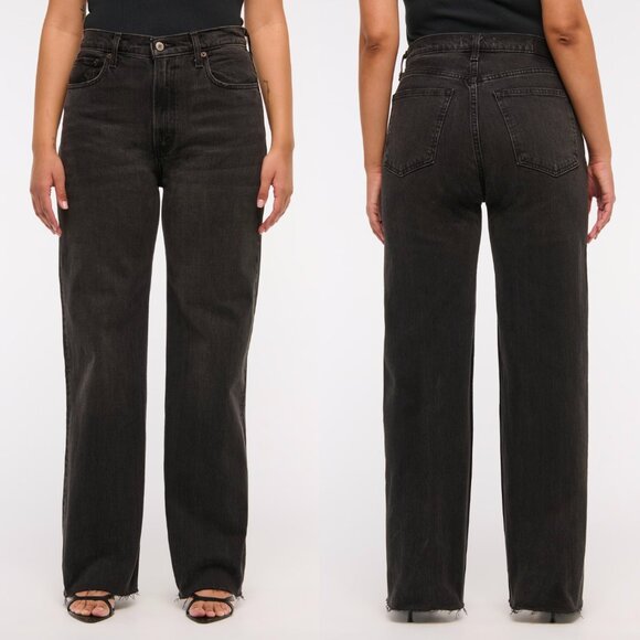 Abercrombie & Fitch Washed Black 90s Relaxed High Rise Cotton Denim Jeans - Picture 6 of 6